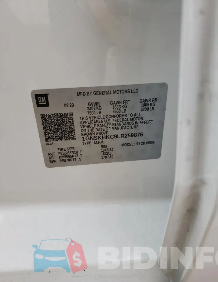 1GNSKHKC9LR259876 Photo# 14