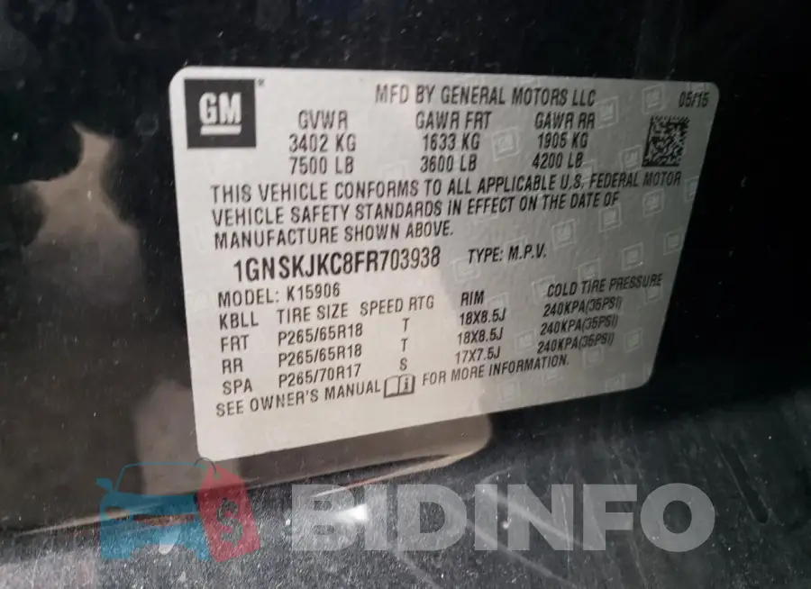 1GNSKJKC8FR703938 Photo# 13