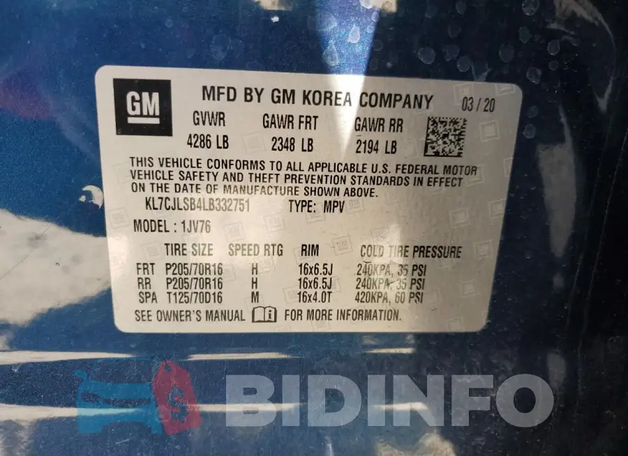 KL7CJLSB4LB332751 Photo# 14