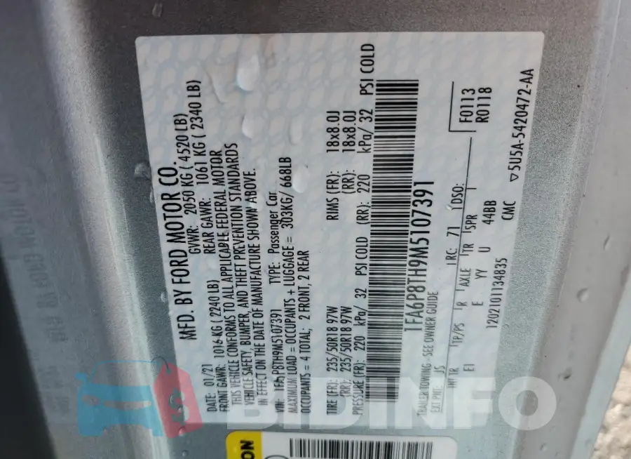 1FA6P8TH9M5107391 Photo# 12