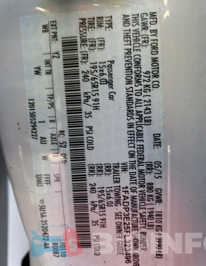 1FADP3E25FL323496 Photo# 12