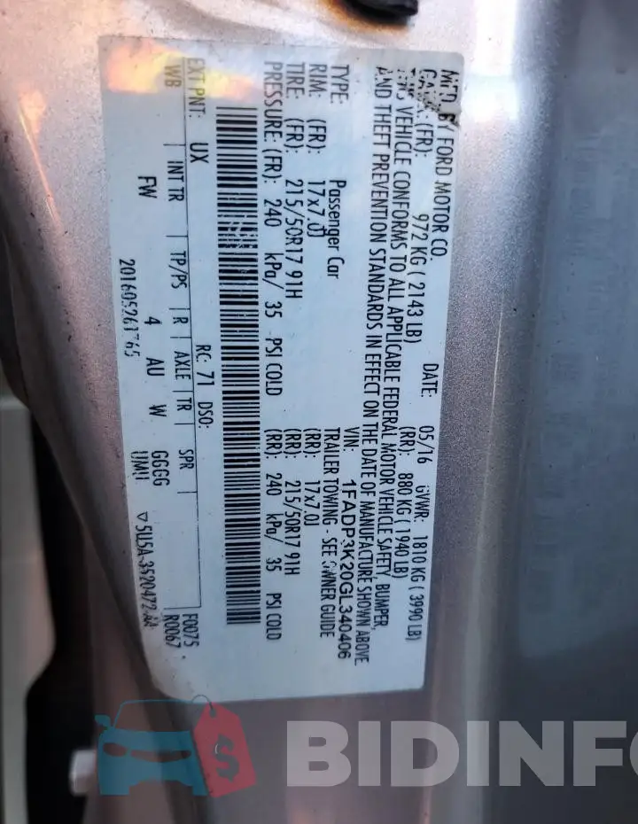 1FADP3K20GL340406 Photo# 12