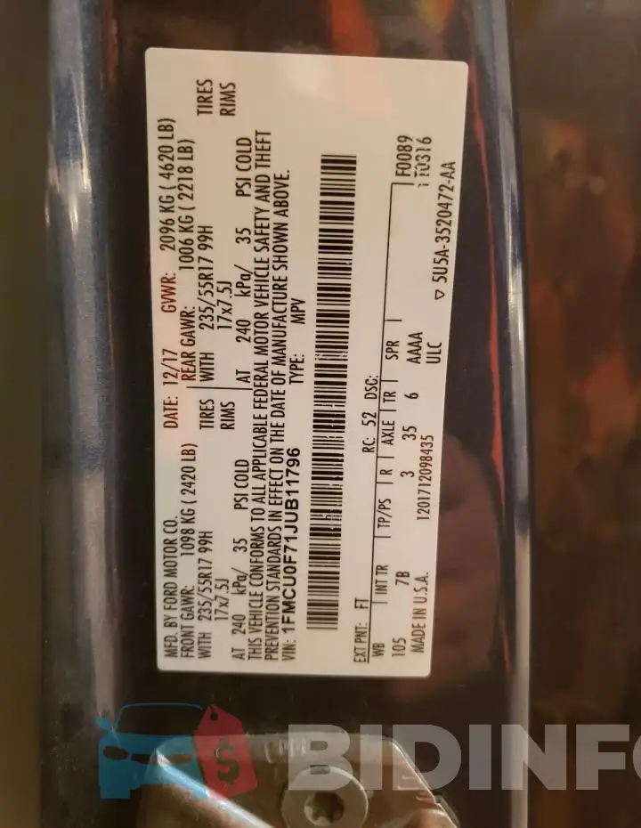 1FMCU0F71JUB11796 Photo# 13