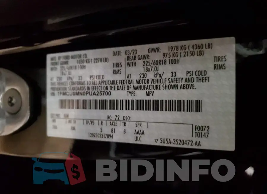 1FMCU0MN0PUA25700 Photo# 13