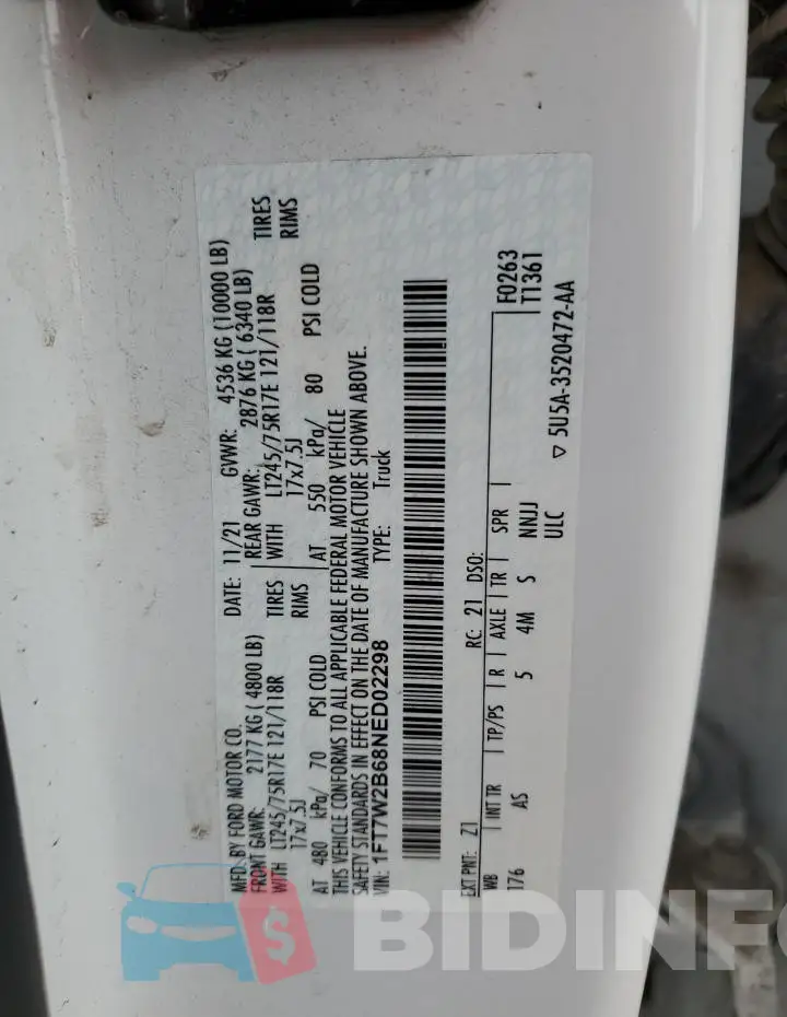 1FT7W2B68NED02298 Photo# 13