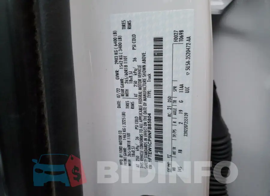 1FTEW1CP9NFB85804 Photo# 13