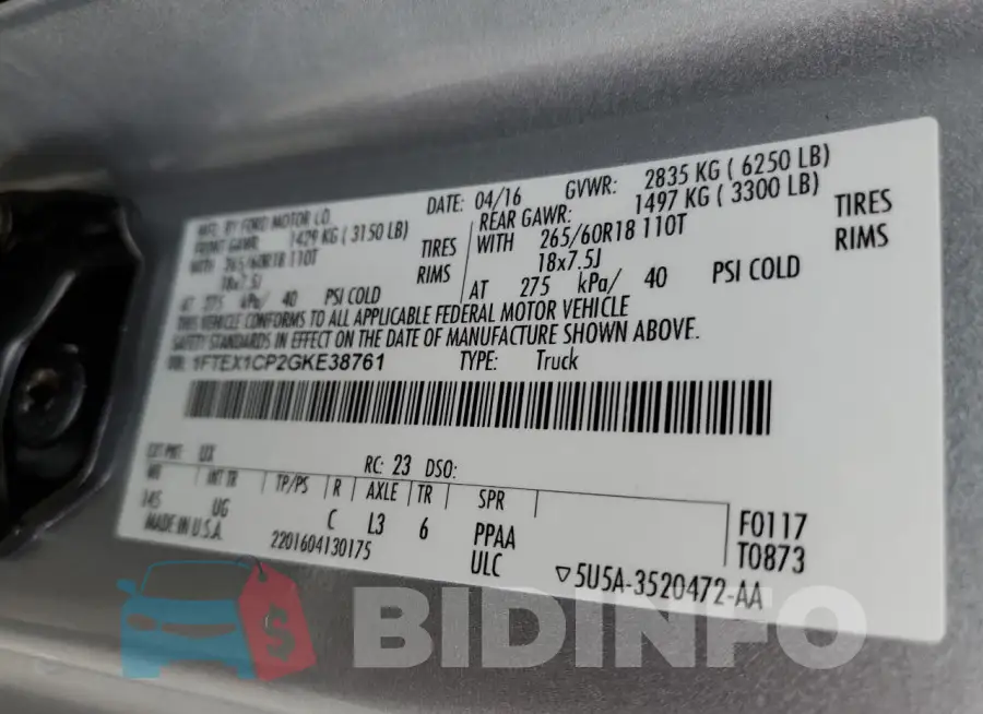 1FTEX1CP2GKE38761 Photo# 12