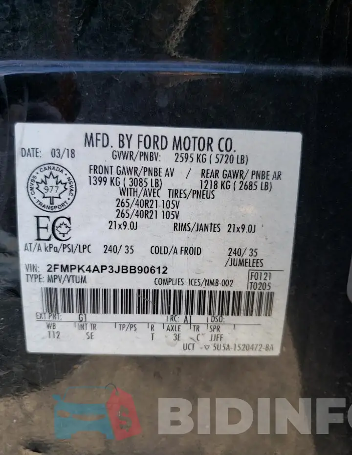 2FMPK4AP3JBB90612 Photo# 12