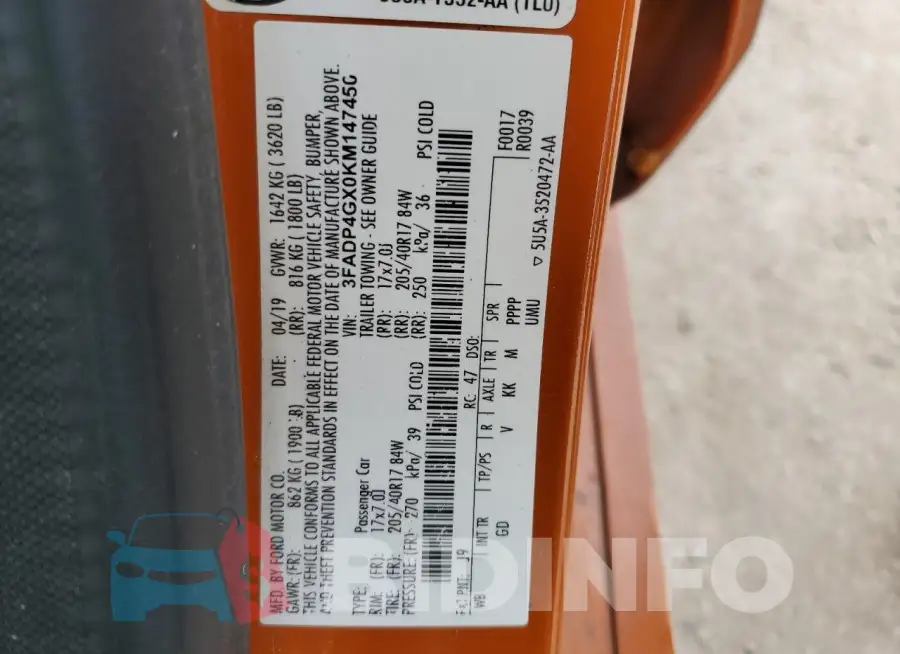 3FADP4GX0KM147450 Photo# 12
