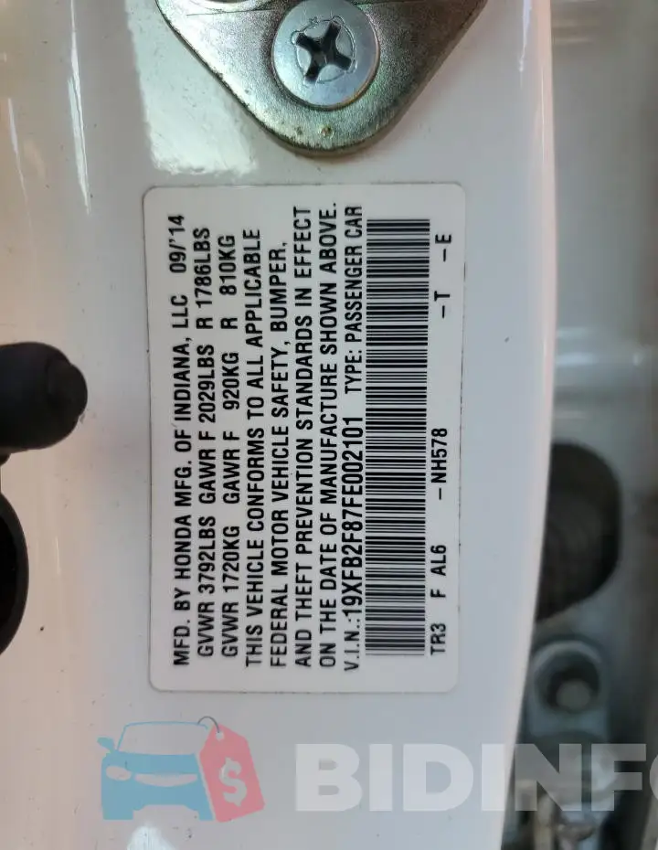 19XFB2F87FE002101 Photo# 12