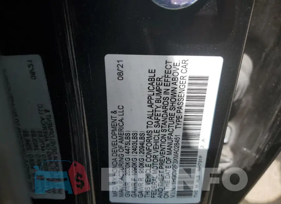 1HGCV2F3XMA028451 Photo# 13
