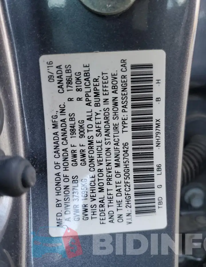 2HGFC2F50GH570426 Photo# 13