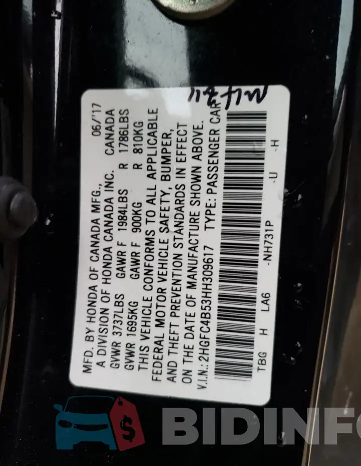 2HGFC4B53HH309617 Photo# 12