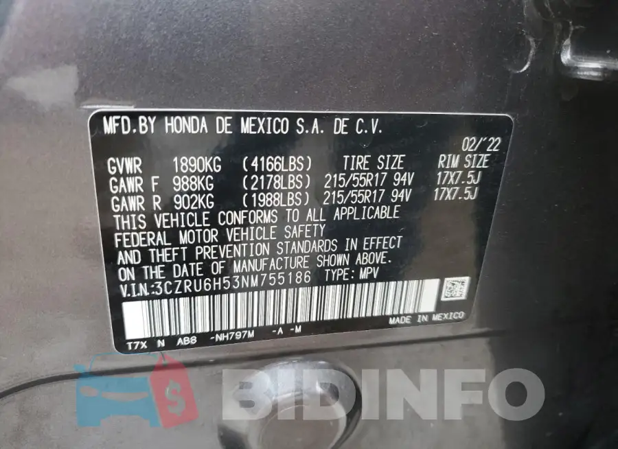 3CZRU6H53NM755186 Photo# 14