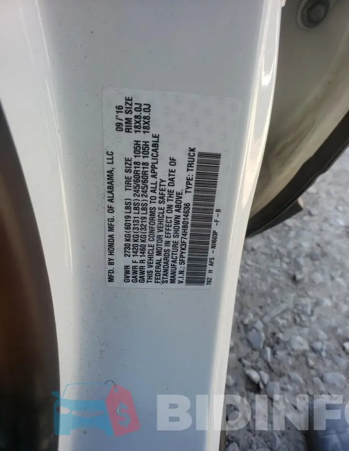 5FPYK3F74HB014636 Photo# 12