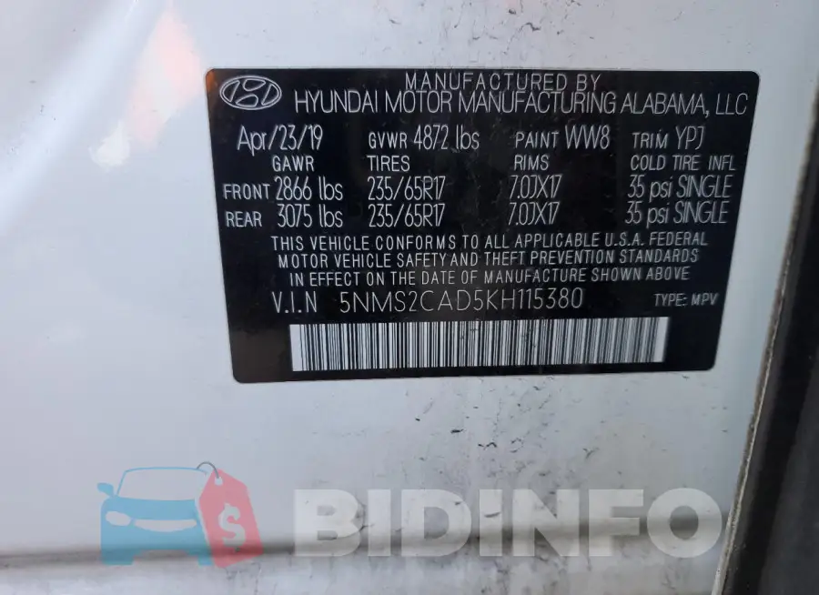 5NMS2CAD5KH115380 Photo# 14