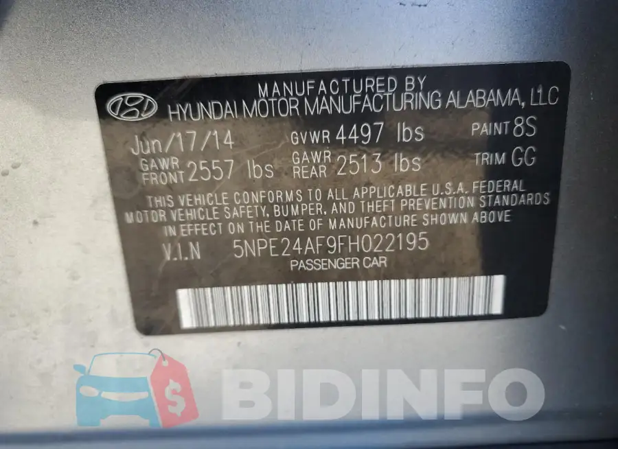 5NPE24AF9FH022195 Photo# 12