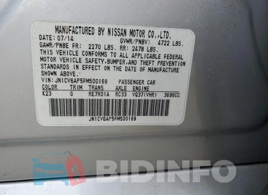 JN1CV6AP5FM500169 Photo# 12