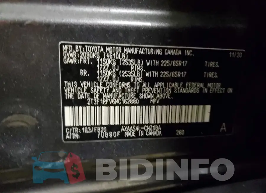 2T3F1RFV6MC162880 Photo# 12