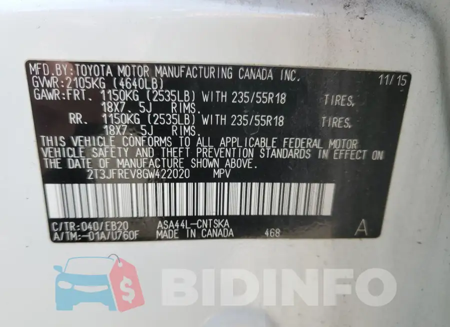 2T3JFREV8GW422020 Photo# 14