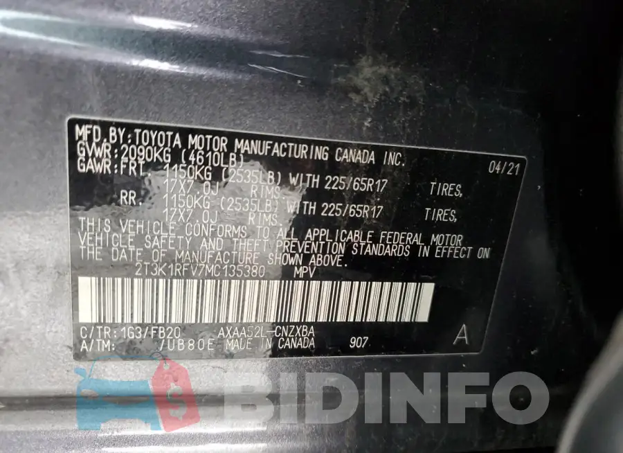2T3K1RFV7MC135380 Photo# 13