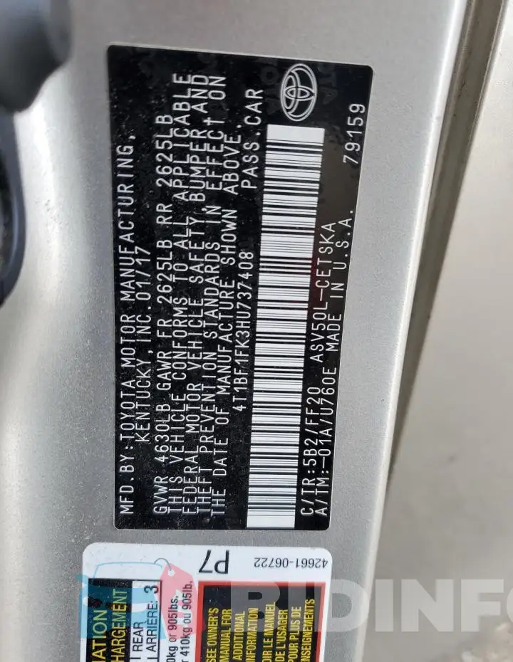 4T1BF1FK3HU737408 Photo# 12
