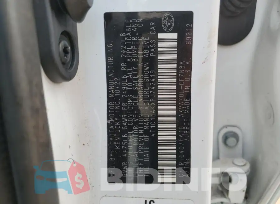4T1C11AKXPU742419 Photo# 12