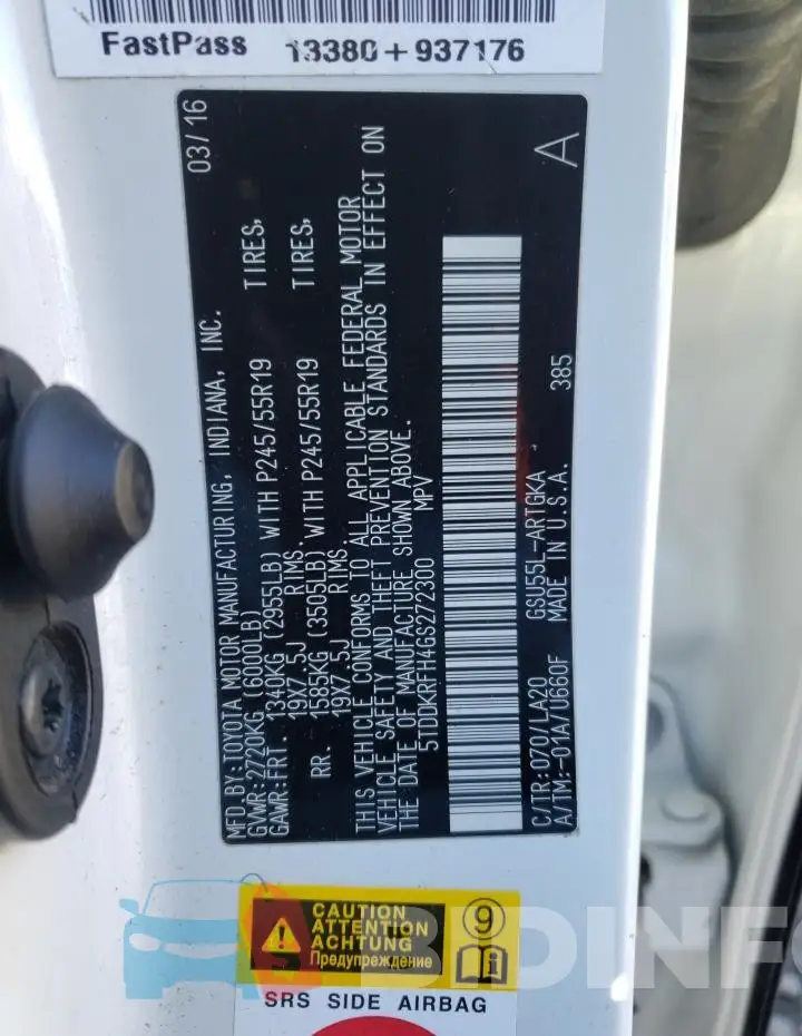 5TDDKRFH4GS272300 Photo# 12