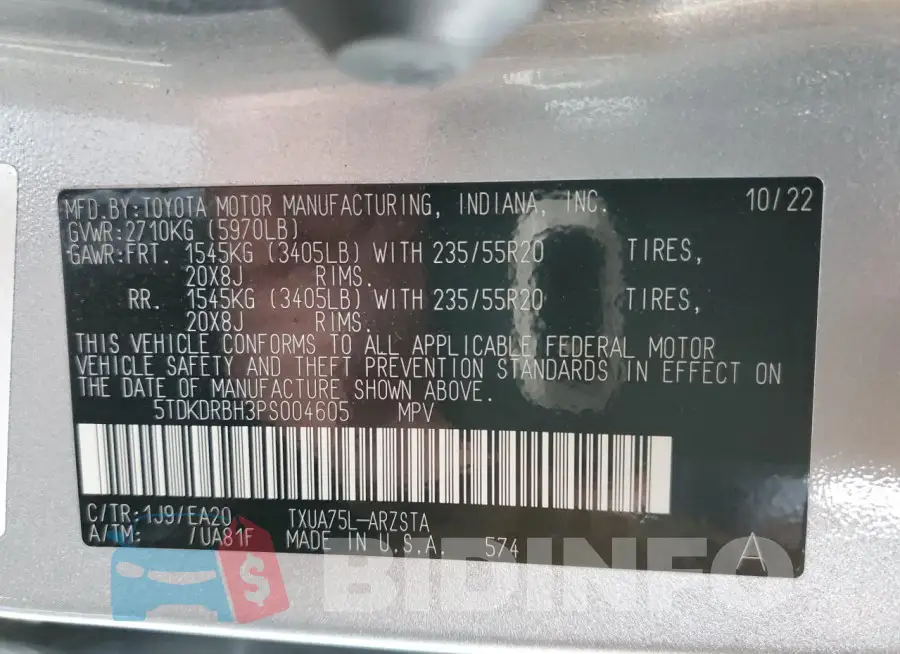 5TDKDRBH3PS004605 Photo# 14