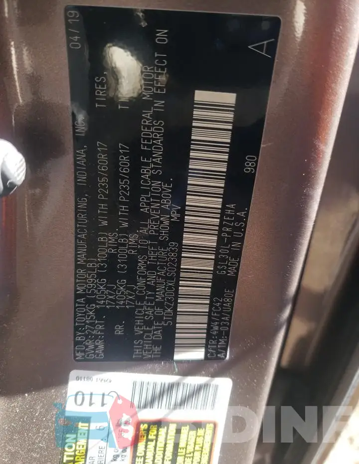 5TDKZ3DCXLS023839 Photo# 13
