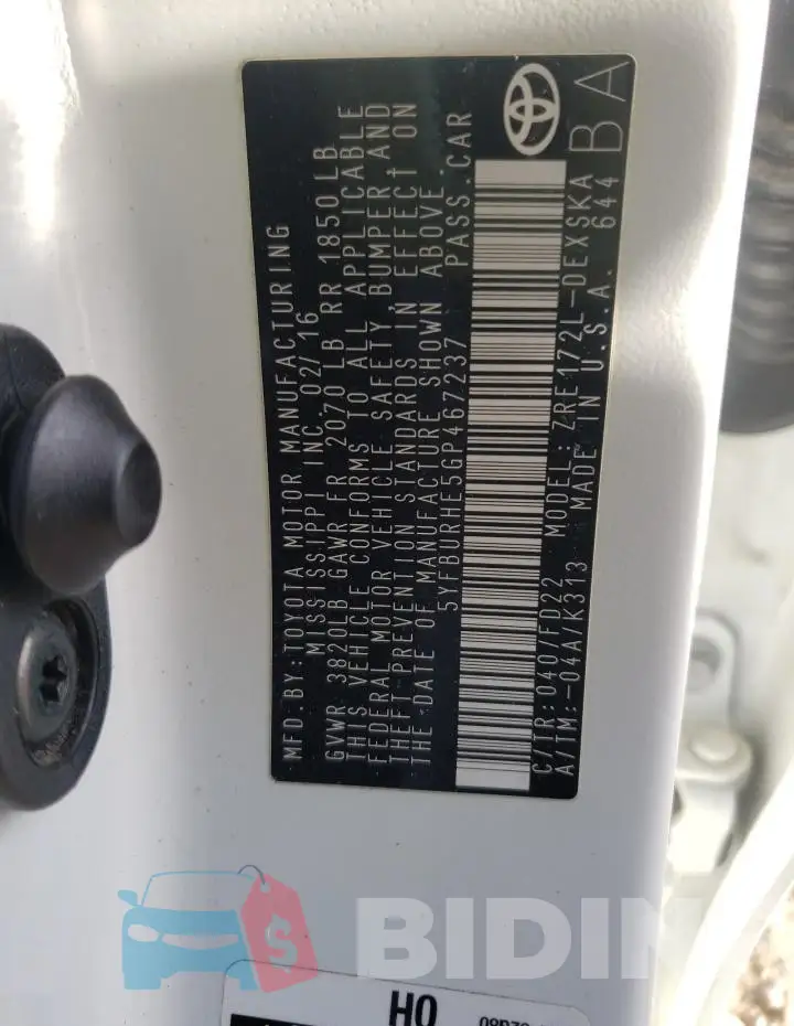 5YFBURHE5GP467237 Photo# 12