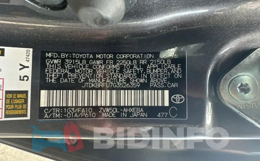 JTDKBRFU7G3526359 Photo# 10