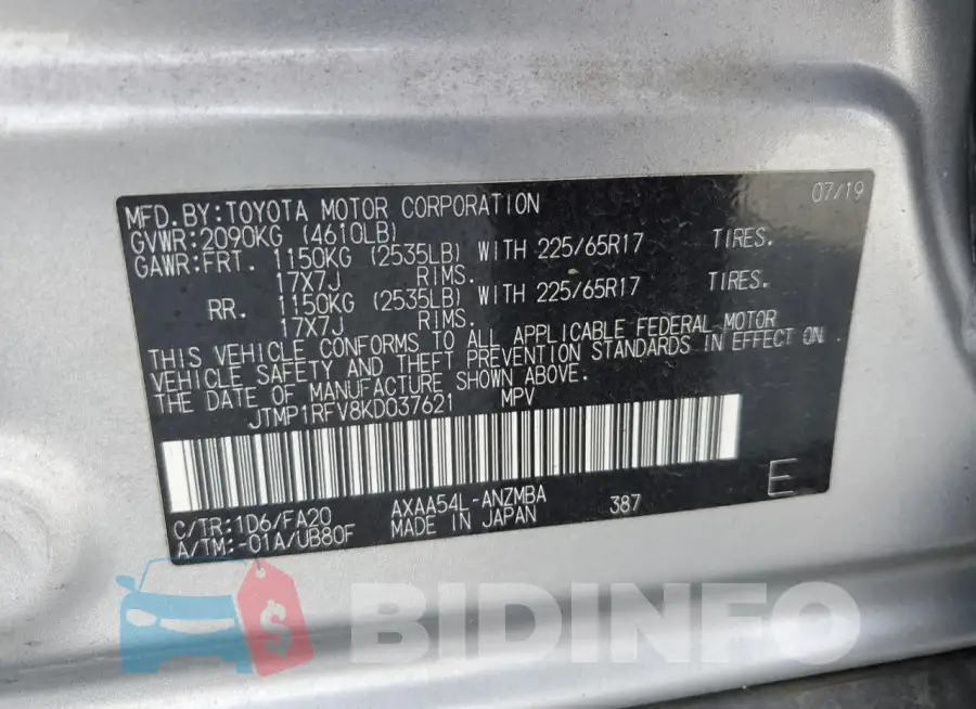 JTMP1RFV8KD037621 Photo# 12