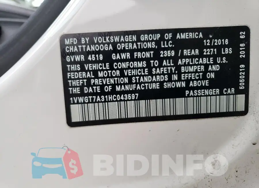 1VWGT7A31HC043597 Photo# 13