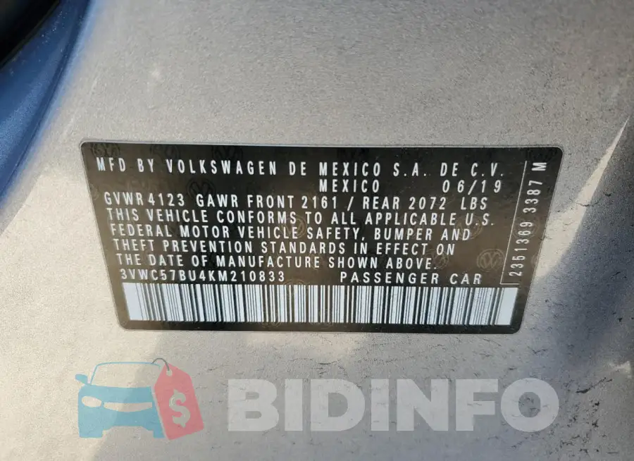 3VWC57BU4KM210833 Photo# 12