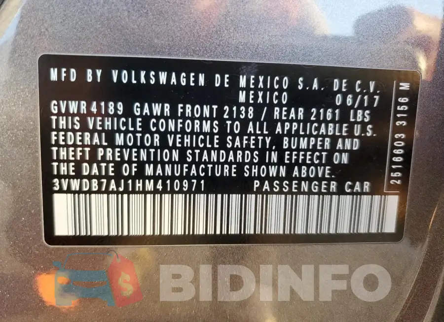 3VWDB7AJ1HM410971 Photo# 12