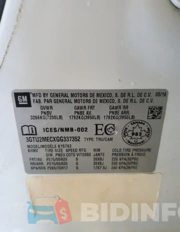 3GTU2MECXGG337352 Photo# 12