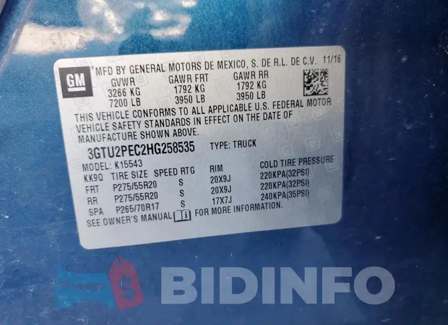 3GTU2PEC2HG258535 Photo# 13