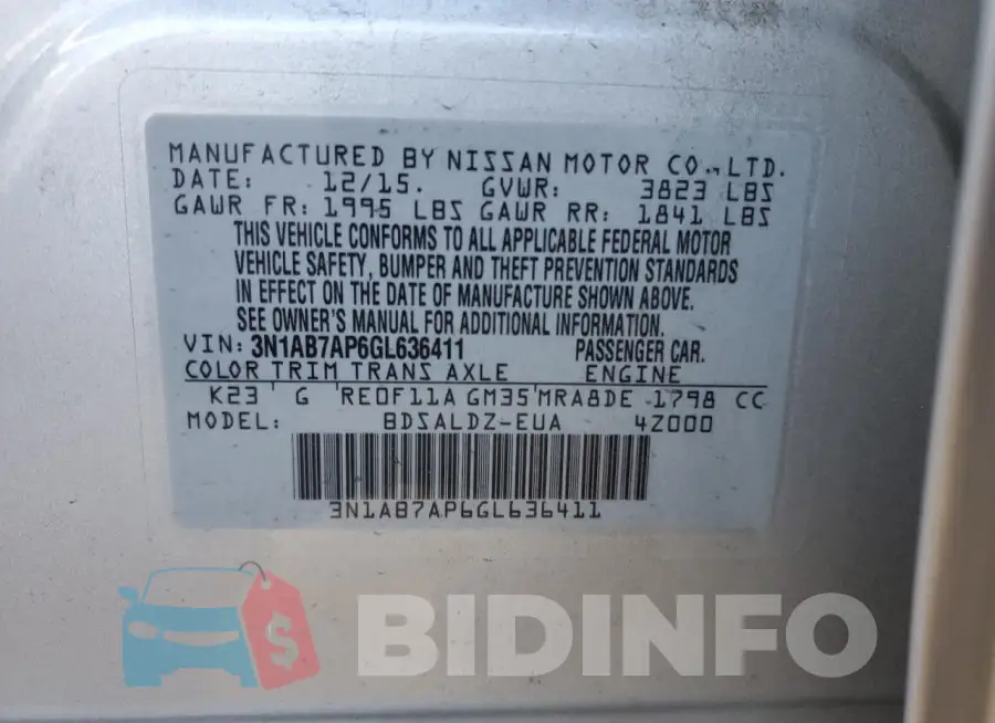 3N1AB7AP6GL636411 Photo# 13