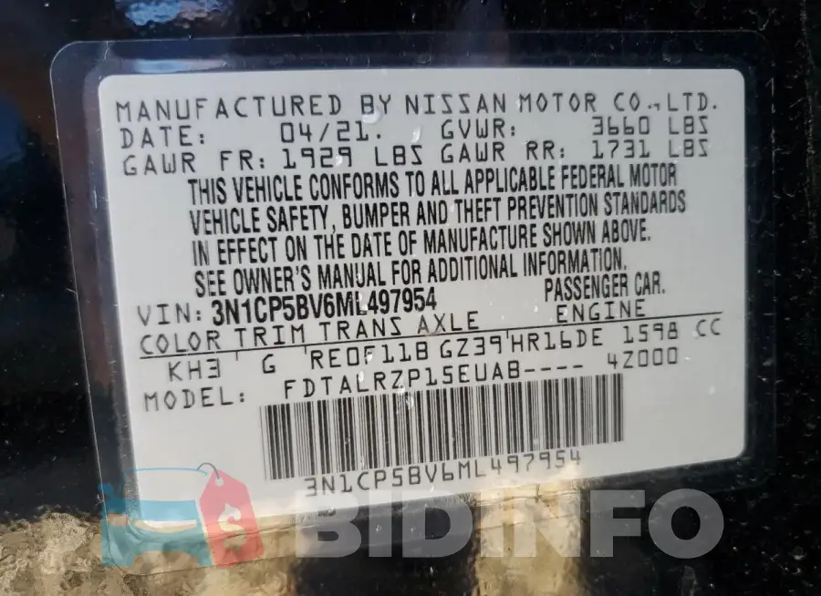 3N1CP5BV6ML497954 Photo# 13