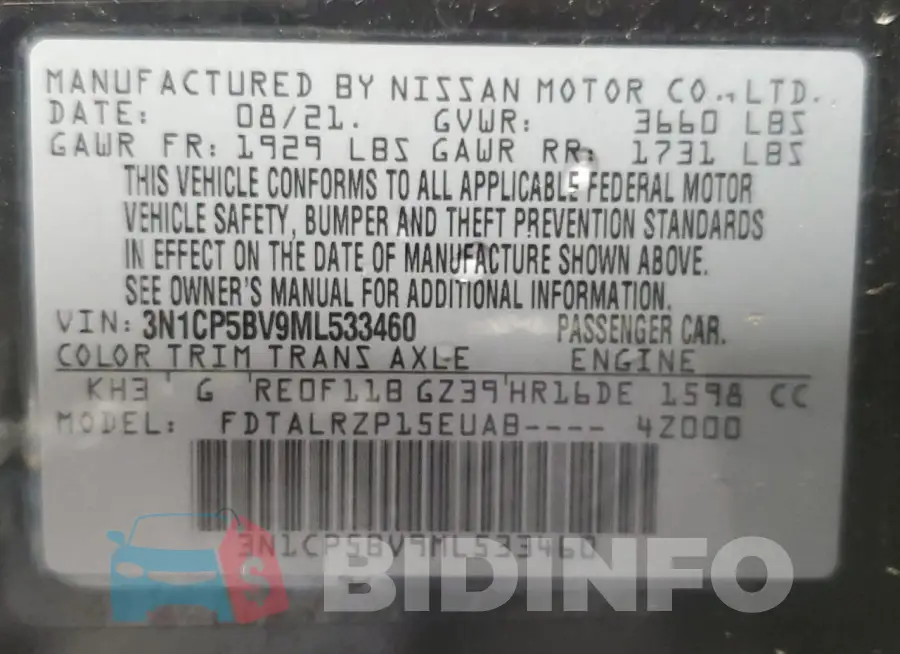 3N1CP5BV9ML533460 Photo# 14