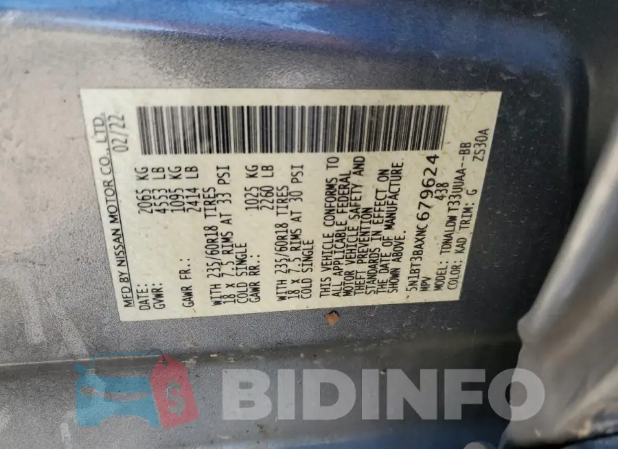 5N1BT3BAXNC679624 Photo# 13