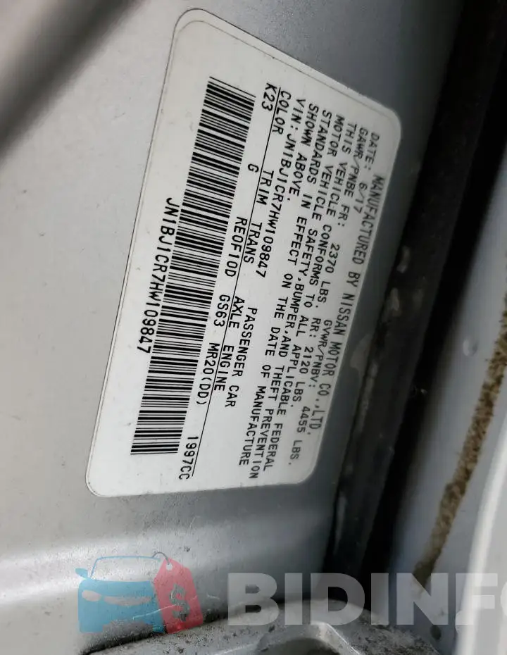 JN1BJ1CR7HW109847 Photo# 14