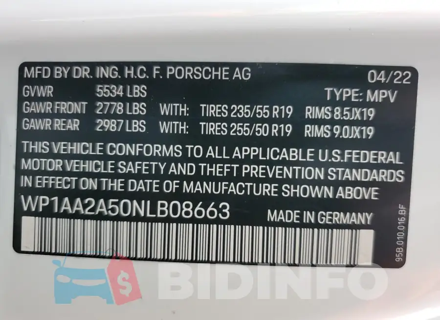 WP1AA2A50NLB08663 Photo# 12