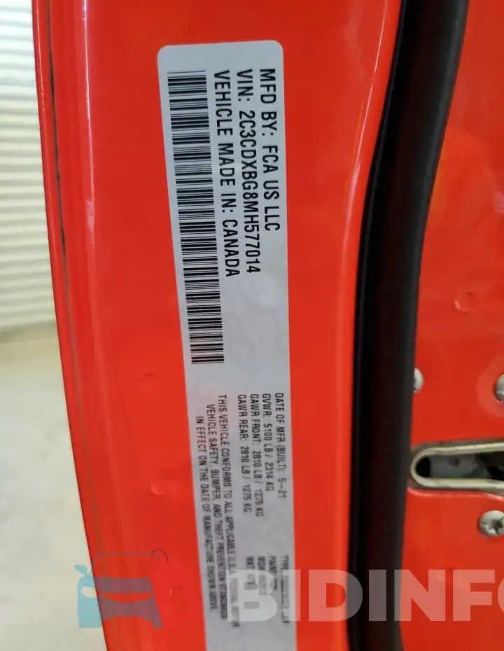 2C3CDXBG8MH577014 Photo# 13