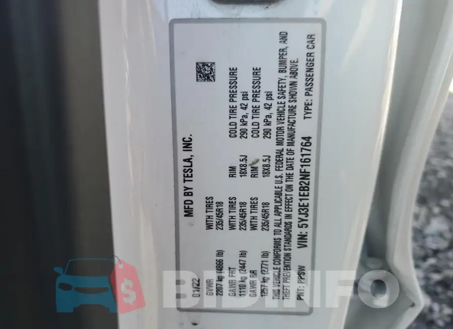 5YJ3E1EB2NF161764 Photo# 12