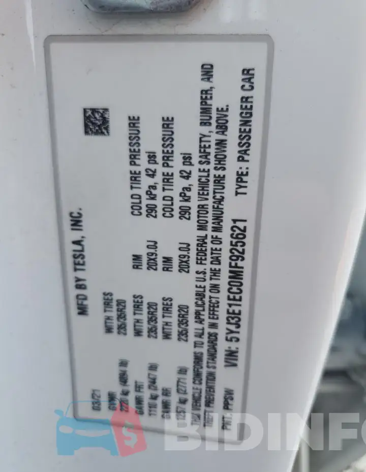 5YJ3E1EC0MF925621 Photo# 12