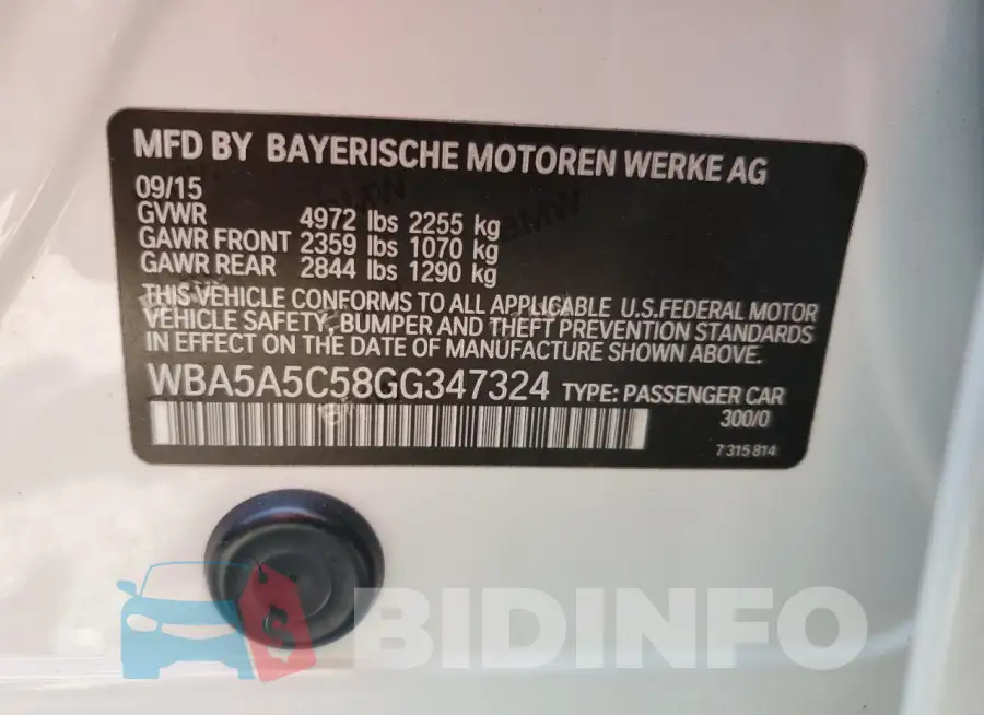 WBA5A5C58GG347324 Photo# 13