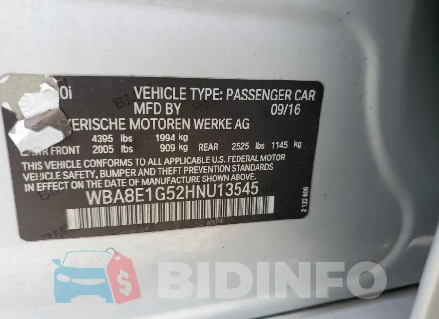 WBA8E1G52HNU13545 Photo# 12