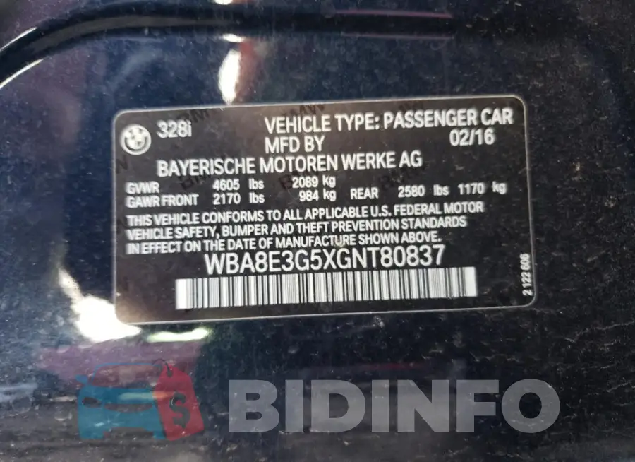WBA8E3G5XGNT80837 Photo# 12